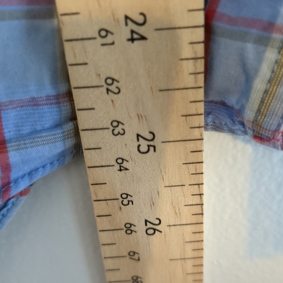 Alan Flusser Shirt Mens XXL Blue and Tan Plaid Casual Buisness Cotton Long - Picture 6 of 7